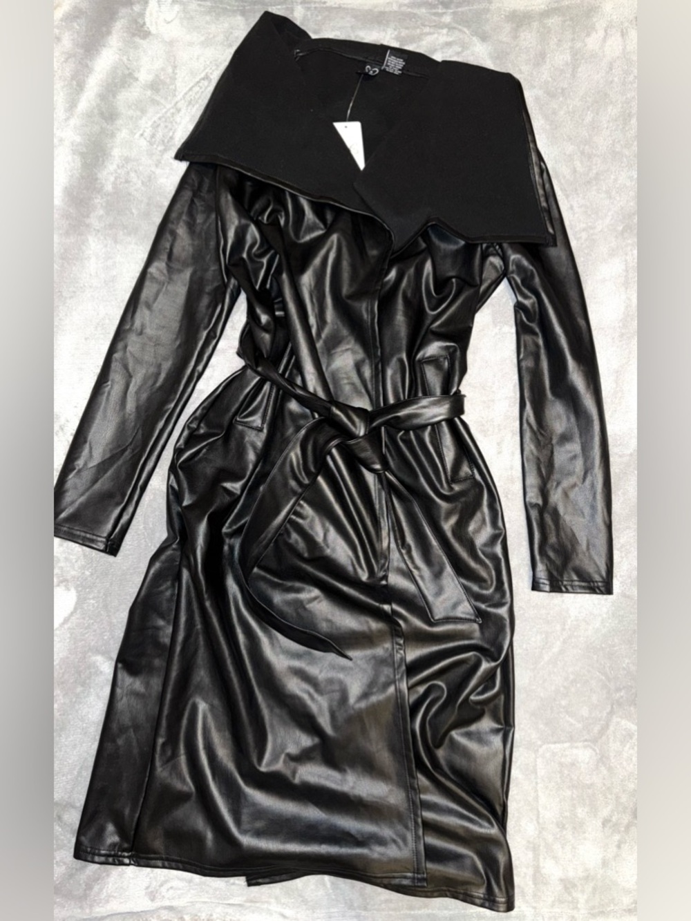 Windsor Black Faux Leather Wrap Trench Coat Jacket Women’s Small NWT